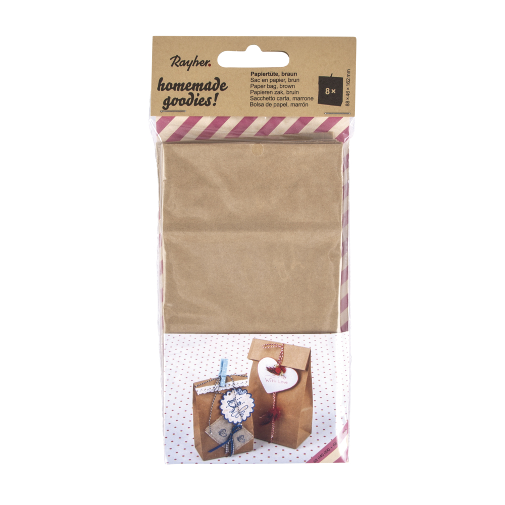 Sac en papier brun - Rayher - Convient pour aliments - 9,5 x 6 x 16 cm - 8 pièces