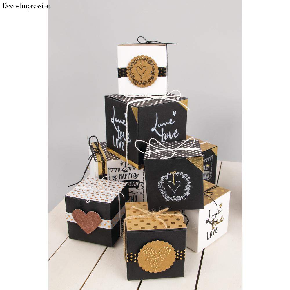 Boîte pliante en carton Rayher - Cube - 10 x 10 x 10 cm - Noir - Set 3 pièces