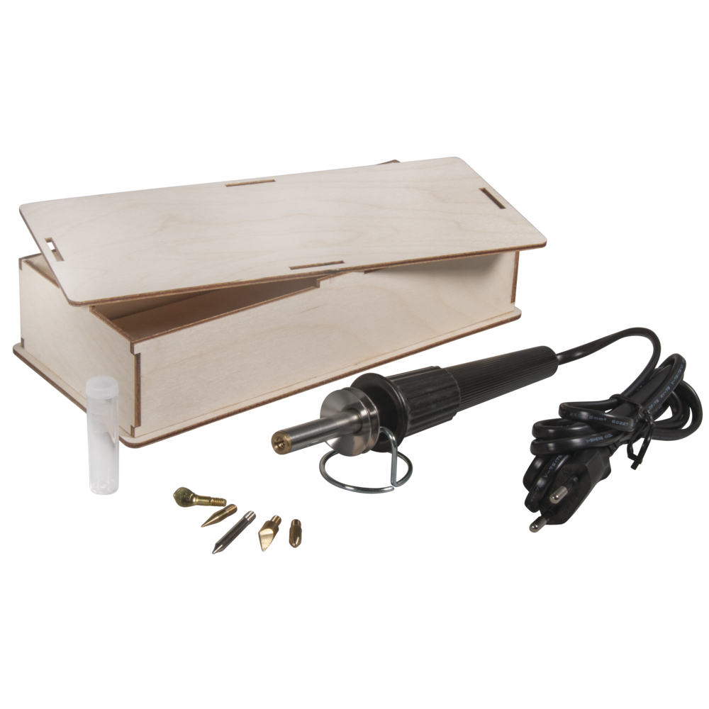 Outil pour pyrograver sur bois, liège et cuir - Rayher - Dans boîte en bois qui peut être pyrogravée -  accessoires compris, boîte 1Set