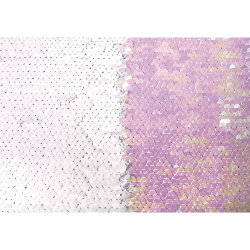 Tissu à paillettes réversible - Blanc irisé -  42 x 32 cm - Environ 400g/m2 - 1 pièce