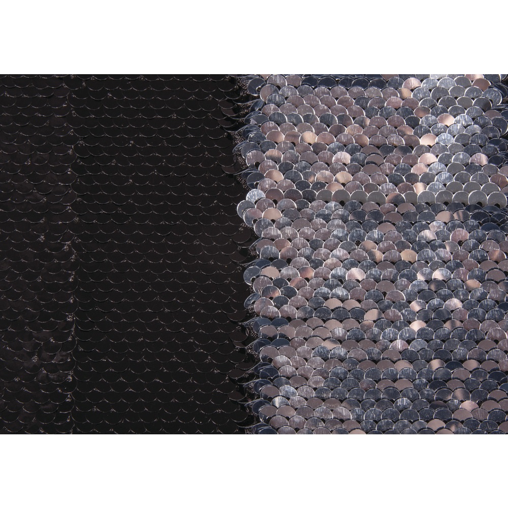 Tissu à paillettes réversibles - Noir/argent -  42 x 32 cm - Environ 400g/m2 - 1 pièce