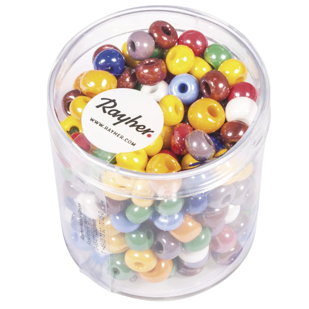 Perles à grand trou en verre - Opaques -  Assorties - ø 6 mm - Boîte 55 gr