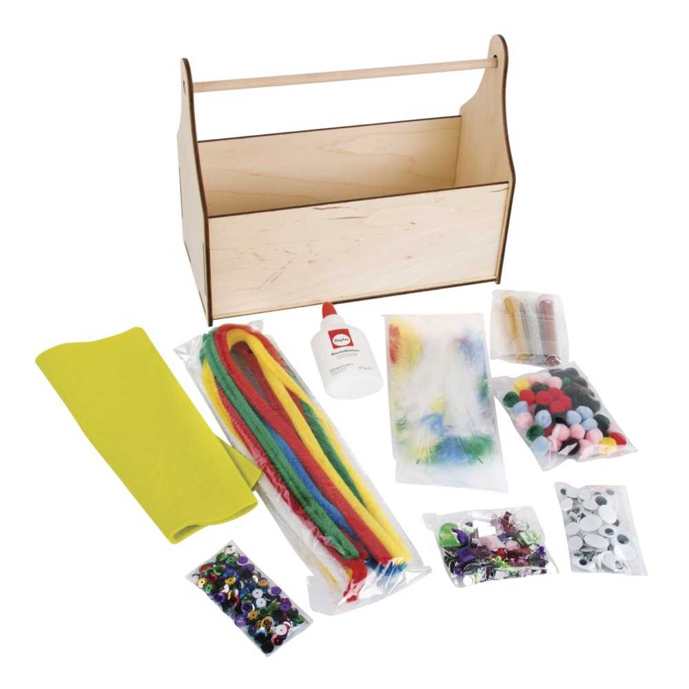 Basic Kit de bricolage 900 Pièces - 25 x 12 x 20 cm - Avec boîte à anses en bois - 1 boîte