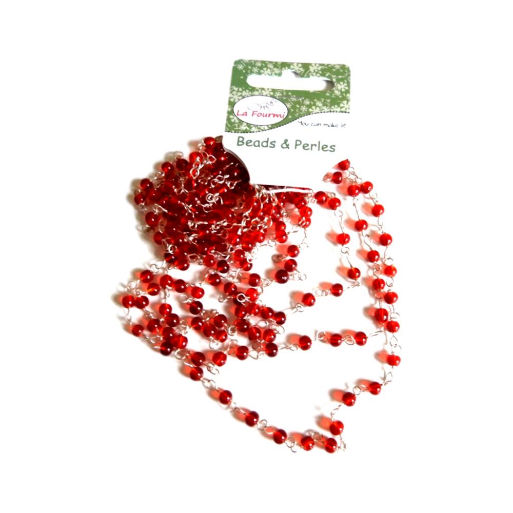 Chaîne avec perles Argent et rouge