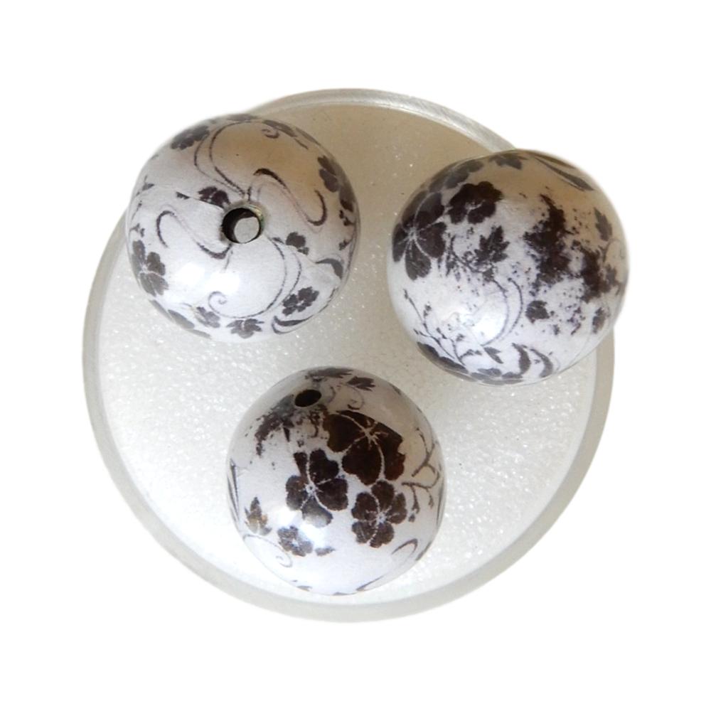 Boule 17 mm Imprimé fleurs noires