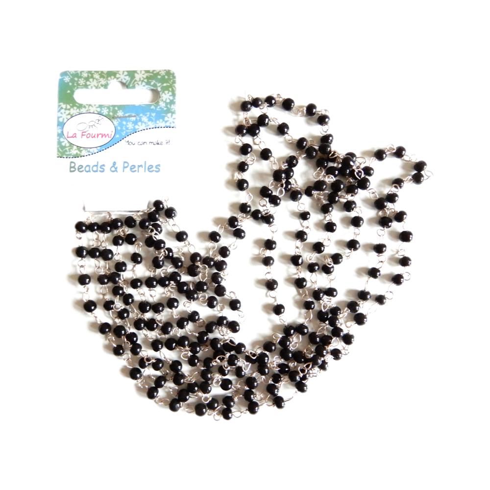 Chaîne avec perles Argent et noir
