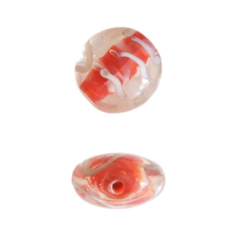 Boule aplatie 16 mm Cristal et rouge