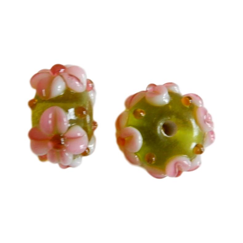 Rondelle 18 mm Vert et rose