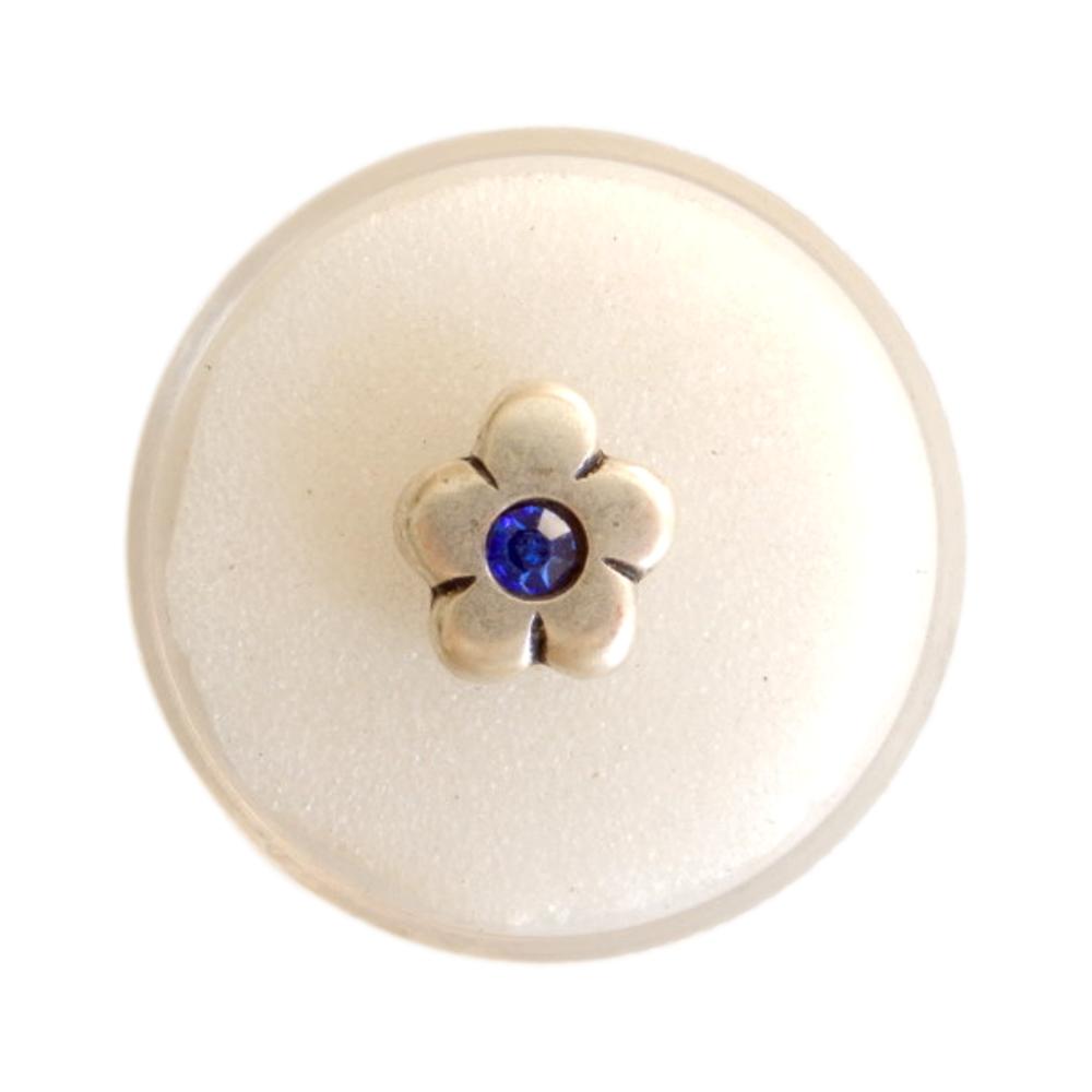 Fleur 15 mm Vieil argent strass bleu