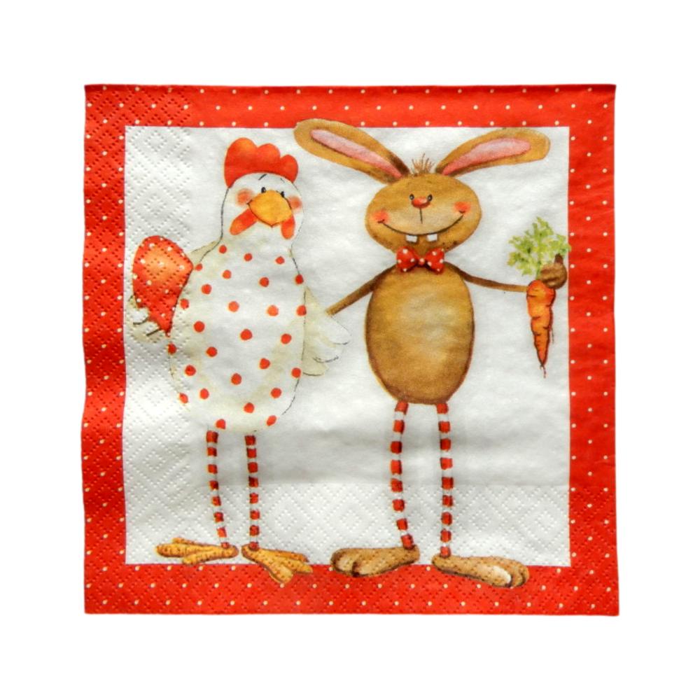 Serviette en papier Poule et lapin